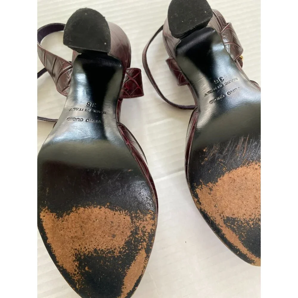 Mariani Studio Vtg. Italian Croc-Embossed Brown Leather Ankle-Strap Heels US 6 - Picture 7 of 7